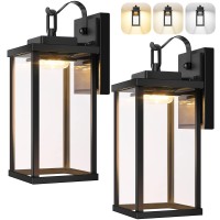 Led Outdoor Wall Lights 2-Pack, Black Exterior Wall Lanterns Waterproof, Wall Mount Lighting Fixtures 3 Cct Selectable, Porch Lights With Clear Glass Shade, Wall Lamps For Patio Front Door Garage