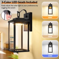 Led Outdoor Wall Lights 2-Pack, Black Exterior Wall Lanterns Waterproof, Wall Mount Lighting Fixtures 3 Cct Selectable, Porch Lights With Clear Glass Shade, Wall Lamps For Patio Front Door Garage