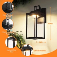 Led Outdoor Wall Lights 2-Pack, Black Exterior Wall Lanterns Waterproof, Wall Mount Lighting Fixtures 3 Cct Selectable, Porch Lights With Clear Glass Shade, Wall Lamps For Patio Front Door Garage