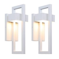 Lamqee Outdoor Wall Lights Modern Exterior Lighting Fixtures 3000K Led Integrated Outdoor Wall Sconce For Porch 2 Packs White