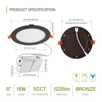 Asd Led Recessed Lighting 6 Inch 2700K3000K3500K4000K5000K 15W 60W Eqv Ultra Thin Dimmable Ceiling Lights With J Box C