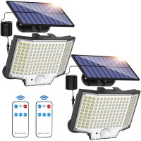 Solar Lights Outdoor, 160 Led Solar Powered Motion Sensor Flood Lights With Remote 3 Modes, Curved Screen, 180?Ide Angle Flood Wall Lights, Ip65 Waterproof For Patio, Garage, Porch, Yard (2 Packs)