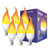 Hompavo Upgraded Led Flame Light Bulbs 3 Modes Flickering Light Bulbs E12 Chandelier Base Candle Fire Light Bulb For Hallowe