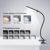 Mongery Led Desk Lamp With Clamp For Home Office Dimmable Clip On Desk Light With Usb Port 3 Color Modes 11 Brightness Flexibl