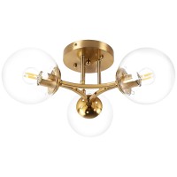 Bagood Mid Century Modern Ceiling Light Clear Globe Semi Flush Mount Ceiling Light Gold Sputnik Light Fixture Chandeliers Clear