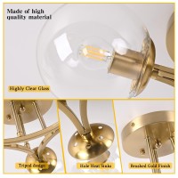 Bagood Mid Century Modern Ceiling Light Clear Globe Semi Flush Mount Ceiling Light Gold Sputnik Light Fixture Chandeliers Clear