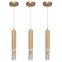 Pindodo Modern Pendant Light,Led Bubble Pendant Light 3 Pack,Crystal Column Gold Pendant Lighting For Kitchen Island Dining Room Bedroom Hallway Bar 8W(3000K)