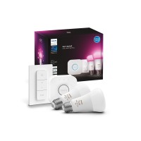 Philips Hue White And Color Ambiance Smart Bulbstarter Kit - Includes A Bridge, Dimmer Switch, And (2) 60W A19 Led Smart Color Changing Bulbs E26 - Control With Voice Or Hue App