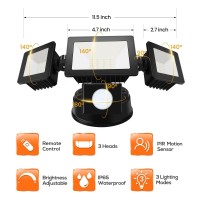 Alusso Lighting Led Flood Lights Outdoor Motion Sensor 40W 3200Lm Security Light Remote Control 3000K6000K Ip65 Waterproof 3