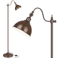 Mlambert Industrial Floor Lamp, 63 Inch Standing Lamp With 11W Led Bulb, Adjustable Metal Heads, Foot Switch, Metal Tall Lamps For Living Room, Bedroom, Office, Vintage Stand Up Light - Chocolate