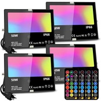 Melpo Led Flood Light Outdoor, 50W Rgb Color Changing Landscape Lighting With Remote, Timing - 12 Colors - 4 Modes, Ip66 Waterproof, Us 3-Plug, (Pack Of 4)