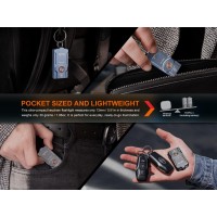 Fenix E03R V20 Keychain Flashlight Grey 500 Lumen Bright Usbc Rechargeable Edc With Red Led And Lumentac Organizer Grey