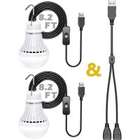 2 Pack Usb Light Bulb Usb Led Camping Light Lantern 82 Ft Extra Length Cord Tent Light With Usb Ycable Portable Led Bulb Fo