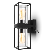 Lutec Up And Down Outdoor Wall Lantern, Dusk To Dawn Outdoor Wall Lights, Exterior Waterproof Wall Sconce Light Fixtures With Clear Glass, Anti-Rust E26 Socket Black Porch Lights For Entryway