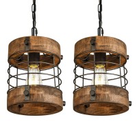 Wochos Retro Industrial Metal And Wood Farmhouse Chandeliers 1Light Round Cage Pendant Light Fixtures For Farmhouse Kitchen Is