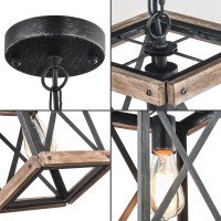 Wochos Farmhouse Pendant Light Adjustable Metal And Wood Chandelier Light Fixture Rustic Pendant Lighting For Kitchen Island