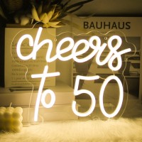 Cheers To 50 Neon Sign Happy 50Th Birthday Neon Signs For Wall Decor Warm White Led Neon Light Sign Letter Neon Light Cheers To