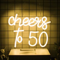 Cheers To 50 Neon Sign Happy 50Th Birthday Neon Signs For Wall Decor Warm White Led Neon Light Sign Letter Neon Light Cheers To