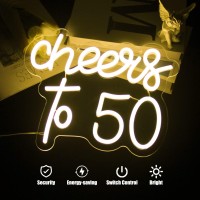 Cheers To 50 Neon Sign Happy 50Th Birthday Neon Signs For Wall Decor Warm White Led Neon Light Sign Letter Neon Light Cheers To