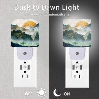 Oeaskly Mountain Night Light Green Mountains Golden Sunset Plug In Night Lights Auto Led Lamp Energy Saving Square Lights For Bo