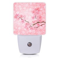 Oeaskly Cherry Blossoms Night Light Spring Flower Night Lights Plug Into Wall With Dusk To Dawn Light Sensors 05W Dim Nightlig