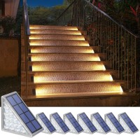 Niorsun Solar Step Lights, 8 Pack Outdoor Stair Lights Warm White Triangle Solar Deck Lights Ip67 Waterproof Auto On Off Decoration Lights For Stair Patio Yard, Driveway, Porch, Front Door, Sidewalk