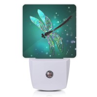 Oeaskly Dragonfly Night Light Fantasy Green Dragonfly Plugin Night Lights With Dusktodawn Sensor For Bedroom Bathroom And Li