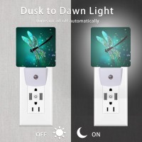 Oeaskly Dragonfly Night Light Fantasy Green Dragonfly Plugin Night Lights With Dusktodawn Sensor For Bedroom Bathroom And Li