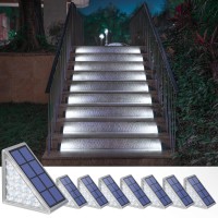 Niorsun Solar Step Lights, 8 Pack Outdoor Stair Lights Cool White Triangle Solar Deck Lights Ip67 Waterproof Auto On Off Decoration Lights For Stair Patio Yard, Driveway, Porch, Front Door, Sidewalk