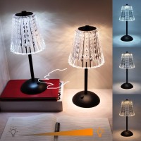 Amingulry Cordless Table Lamp, 4000Mah Rechargeable Battery Operated Lamp, 3 Color Modes & Stepless Dimmable Led Touch Lamp, Portable Crystal Metal Beside Lamps For Bedroom Restaurant(Black 2 Pack)