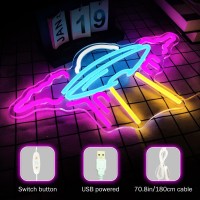 Janhune Ufo Neon Sign Alien Spaceship Led Neon Lights Dimmable Space Neon Signs For Wall Ufo Neon Light Up Sign For Bedroom Kids