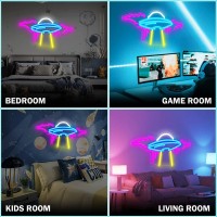 Janhune Ufo Neon Sign Alien Spaceship Led Neon Lights Dimmable Space Neon Signs For Wall Ufo Neon Light Up Sign For Bedroom Kids