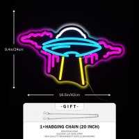 Janhune Ufo Neon Sign Alien Spaceship Led Neon Lights Dimmable Space Neon Signs For Wall Ufo Neon Light Up Sign For Bedroom Kids