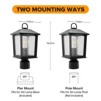 Lutec 2 Pack Outdoor Post Lights With Pier Mount Base, Exterior Waterproof Lamp Post Light Fixture With Seeded Glass, Black Aluminum Post Light Hard Wired For Outside