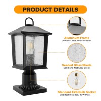 Lutec 2 Pack Outdoor Post Lights With Pier Mount Base, Exterior Waterproof Lamp Post Light Fixture With Seeded Glass, Black Aluminum Post Light Hard Wired For Outside