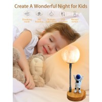 Wlhong Moon Lamp For Kids Space Buddy Lights With 7 Color Astronaut Night Light Usb Powered And Button Control 3D Moon Table Lam