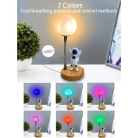 Wlhong Moon Lamp For Kids Space Buddy Lights With 7 Color Astronaut Night Light Usb Powered And Button Control 3D Moon Table Lam