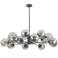 Kco Lighting Mid Century Modern Sputnik Chandelier Matte Black Smoke Gray Glass Sputnik Pendant Light 16-Light Globe Chandelier Farmhouse Kitchen Island Lighting Fixture (Black+Smoke Gray)