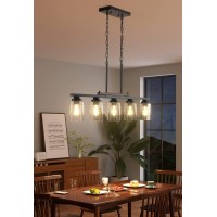 Amico 5Light Kitchen Island Lighting Metal Wood Chandeliers For Dining Room With Adjustable Rods Pendant Lights Kitchen Isl