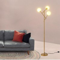 Fiqevs Sputnik 3 Globe Mid Century Floor Lamp Modern Gold, 3 Lights Standing Lamp With Frosted Glass Shade And Bulbs Included, Led Tall Floor Light For Living Room, Bedroom, Office - Antique Brass