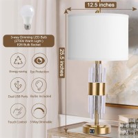 Qimh Gold Table Lamp For Living Room With Usb Ports Bedside Lamps For Bedrooms With Touch Control Usb Ports Modern Nightstand