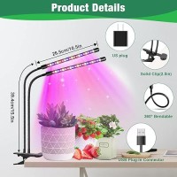 Garpsen Grow Lights For Indoor Plants Grow Light With Red Blue Full Spectrum 2 Heads Clip 40 Leds Plant Light For Indoor Plant