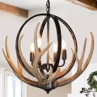 Debemenes Antler Chandelier 4 Lights 20 Rustic Farmhouse Chandelier With Resin 4 Antlers And Retro Metal Globe Chandeliers Vi