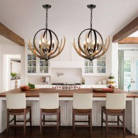 Debemenes Antler Chandelier 4 Lights 20 Rustic Farmhouse Chandelier With Resin 4 Antlers And Retro Metal Globe Chandeliers Vi