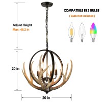 Debemenes Antler Chandelier 4 Lights 20 Rustic Farmhouse Chandelier With Resin 4 Antlers And Retro Metal Globe Chandeliers Vi