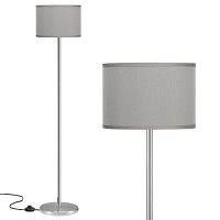 Ambimall Floor Lamp For Living Room, Modern Silver Floor Lamp With Shade, Tall Lamps For Living Room, Bedroom, Office, Dining Room(Grey Lampshade Without Bulb)