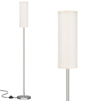 Ambimall Floor Lamp For Living Room - Pole Lamps For Bedrooms, Silver Standing Lamps With Beige Shade, 65'' Tall Lamp For Office, Minimalist Floor Lamp For Home Decor