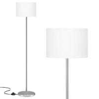 Ambimall Floor Lamp For Living Room, Modern Silver Floor Lamp With Shade, Tall Lamps For Living Room, Bedroom, Office, Dining Room(White Lampshade Without Bulb)