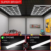 Lzhome Led Hexagon Garage Light Super Bright 900W 108000Lm Car Detailing Shop Led Ceiling Lights Hexagon Lighting System For H