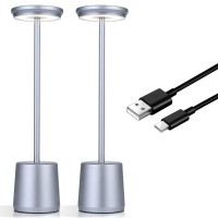 Geramexi 2 Pack Cordless Table Lamp, Rechargeable Led Table Lamp, 5000Mah Battery Operated/Usb Desk Lamp, Portable Outdoor Light, Stepless Dimmable, Creative Dining Table Hotel Bar Table Lamp Grey